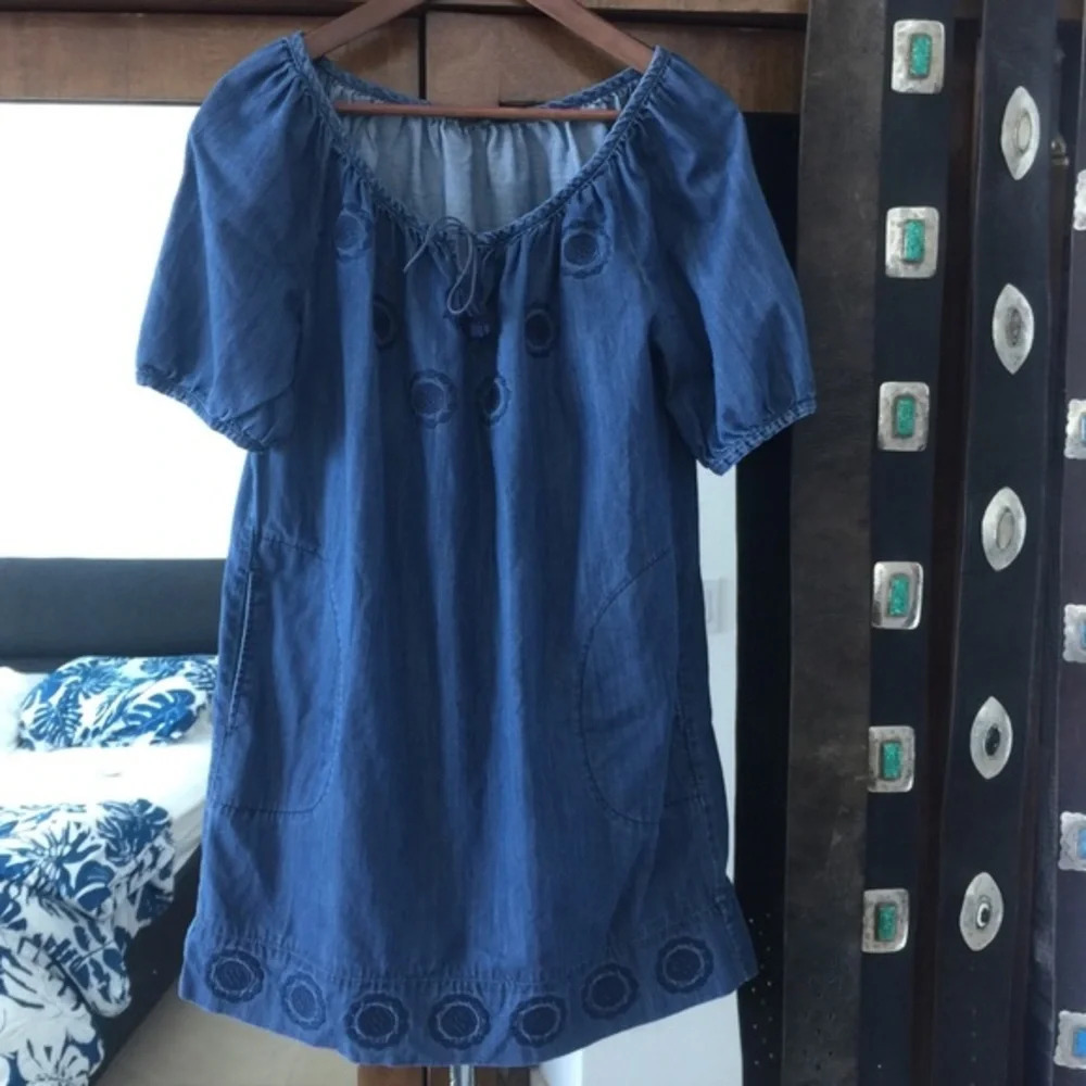 Dress Bensimon blue M tassels pit to pit 21.5